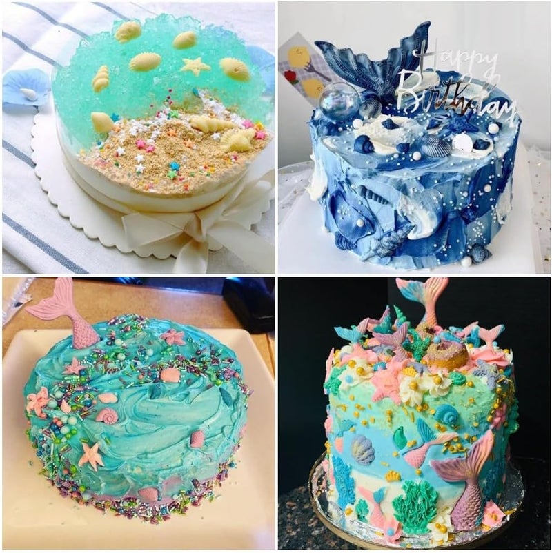 AMBESTEE Mermaid Theme Cake Mold, Mermaid, Shell, Seaweed, Coral Silicone Mold Cupcake Toppers Mold for Candy,Chocolate,Fondant,Polymer Clay,Crafting Projects & Cake Decoration - Image 3